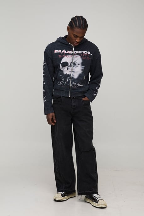 Wide Leg Ripped Moto Applique Jeans - Image 4