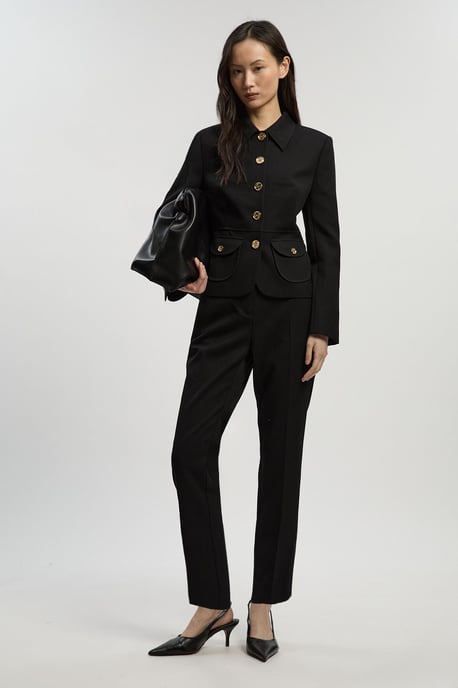 Petite Textured Compact Stretch Tailored Straight Leg Trouser - Image 1