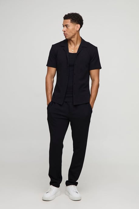 Slim Fit Geo Jacquard Shirt & Tapered Trouser Set - Image 1