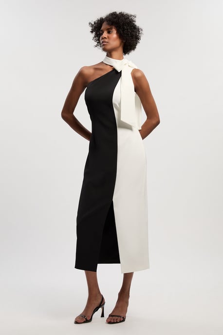 Soft Tailored Colour Block Bow Midi Dress - Image 1