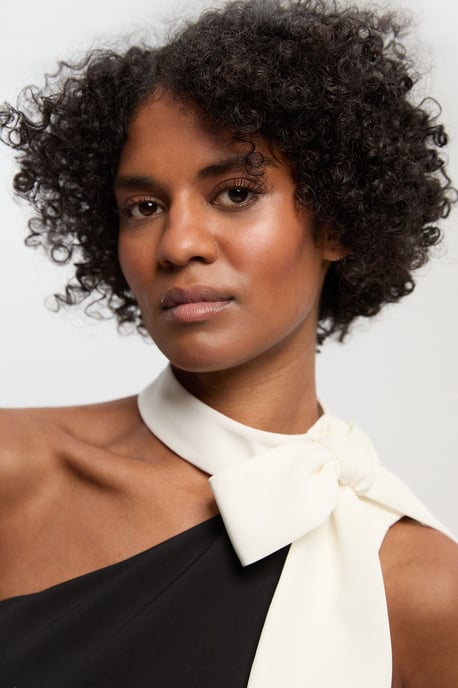 Soft Tailored Colour Block Bow Midi Dress - Image 3