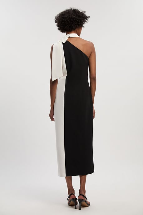 Soft Tailored Colour Block Bow Midi Dress - Image 4