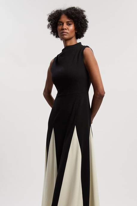 Compact Stretch Tailored Colour Block Full Skirted Midi Dress - Image 2