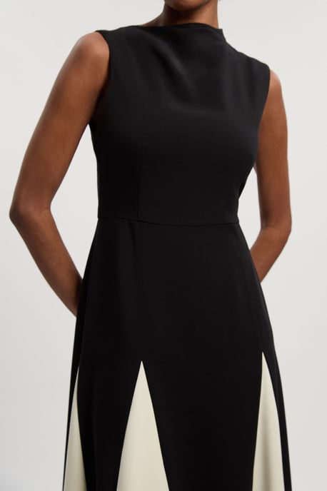 Compact Stretch Tailored Colour Block Full Skirted Midi Dress - Image 3