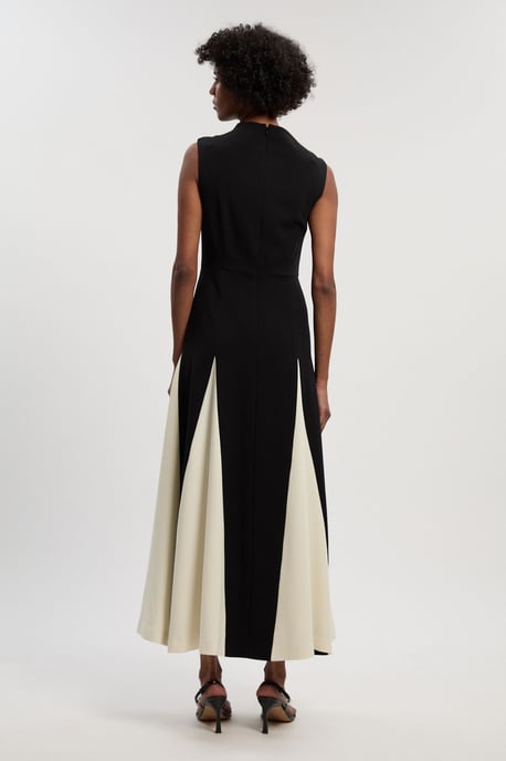 Compact Stretch Tailored Colour Block Full Skirted Midi Dress - Image 4