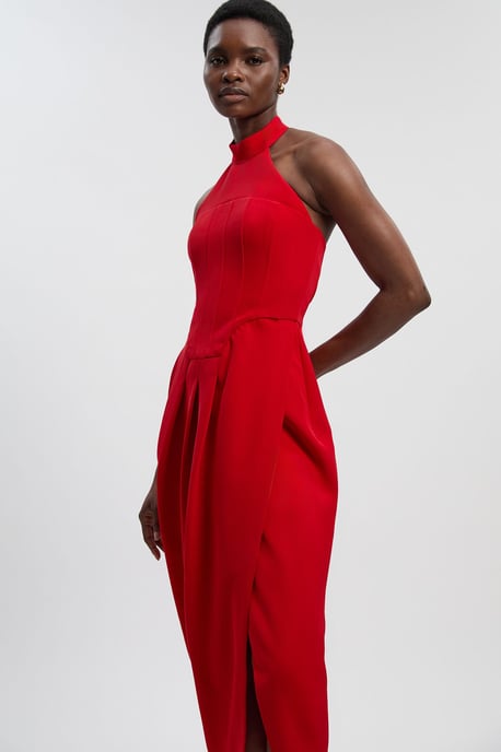 Petite Soft Tailored Halter Neck Midi Dress - Image 2