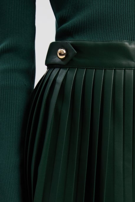 Viscose Rib Pu Mix Tab Detail Pleated Knit Midi Dress - Image 3