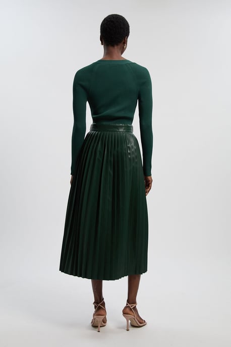 Viscose Rib Pu Mix Tab Detail Pleated Knit Midi Dress - Image 4