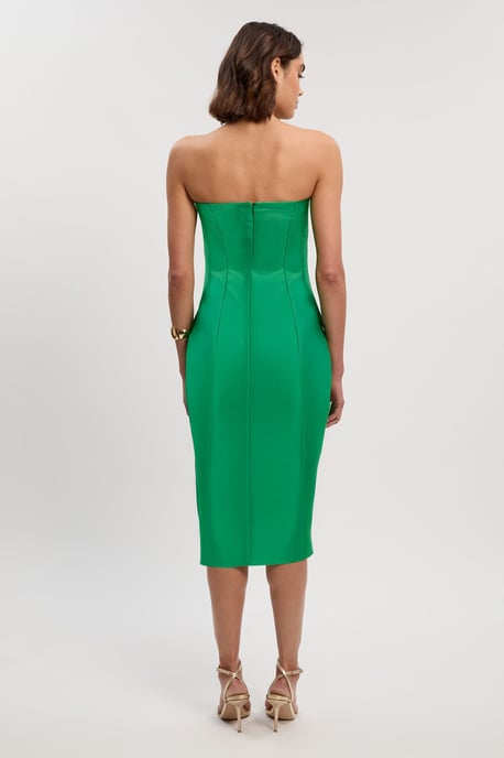 Satin Twill Trim Detail Structured Asymmetric Neck Tailored Midi Dress - Image 3
