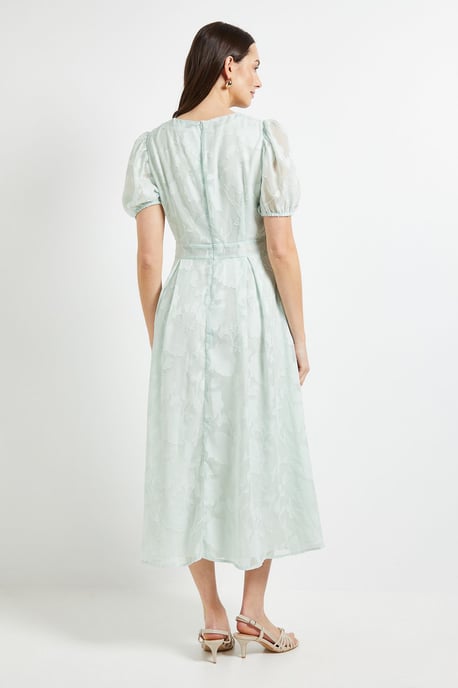 Floral Jacquard Puff Sleeve Midi Dress - Image 3