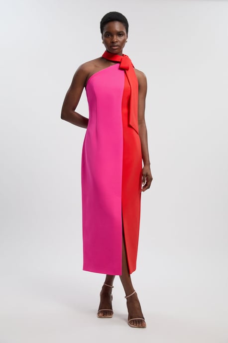 Soft Tailored Colour Block Bow Midi Dress - Image 2