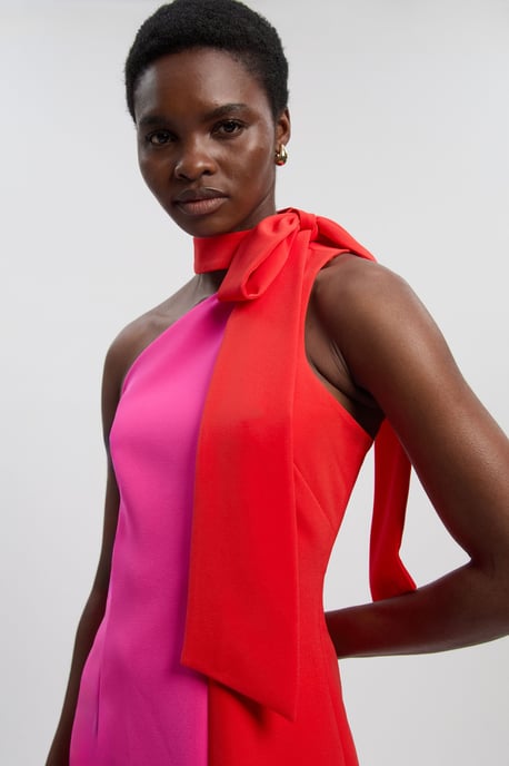 Soft Tailored Colour Block Bow Midi Dress - Image 3