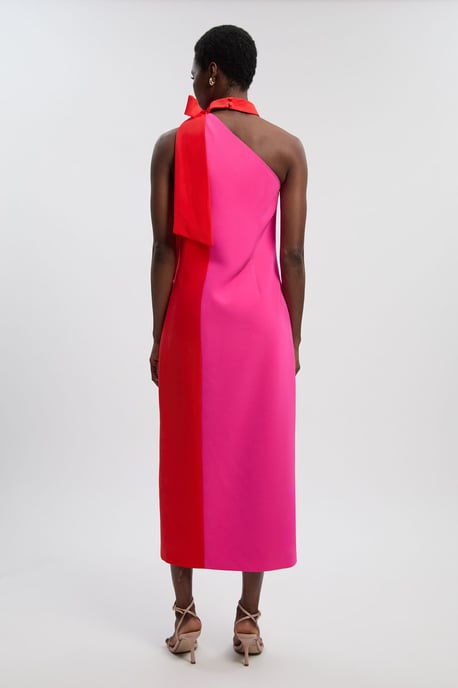 Soft Tailored Colour Block Bow Midi Dress - Image 4