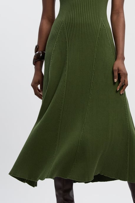Pointelle Frill Sleeve Knit Midi Dress - Image 3