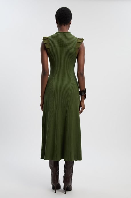 Pointelle Frill Sleeve Knit Midi Dress - Image 4