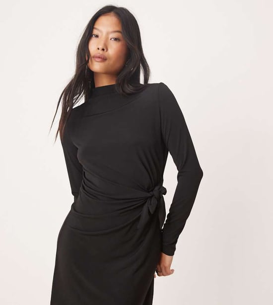 JDY Petite knot front mini dress in black - Image 1