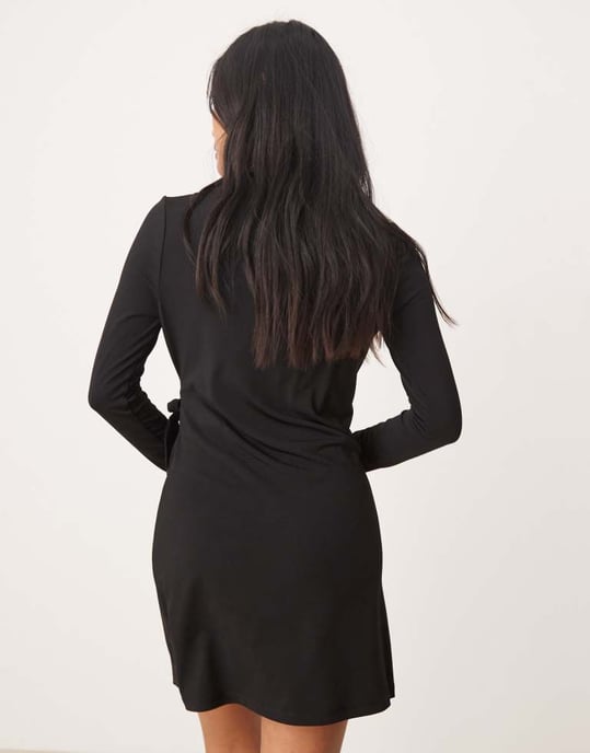 JDY Petite knot front mini dress in black - Image 2
