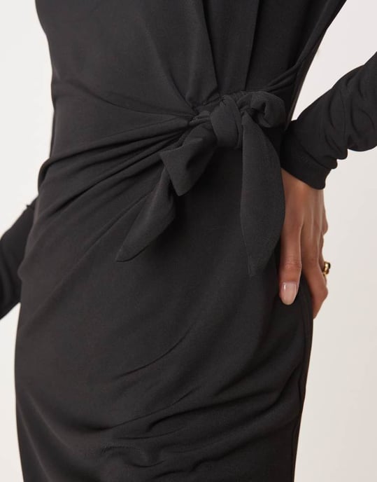 JDY Petite knot front mini dress in black - Image 3