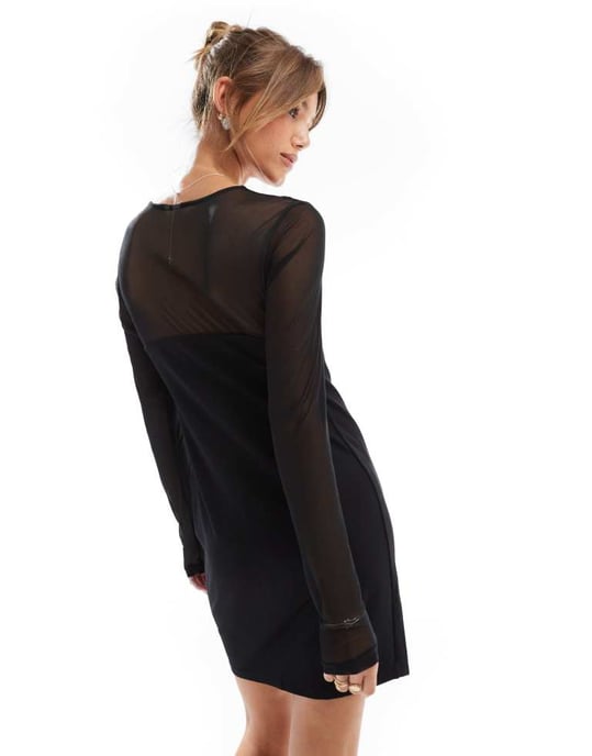 ONLY mesh detail mini dress in black - Image 4