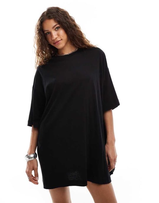 Weekday Huge t-shirt mini dress in black exclusive to ASOS - Image 4