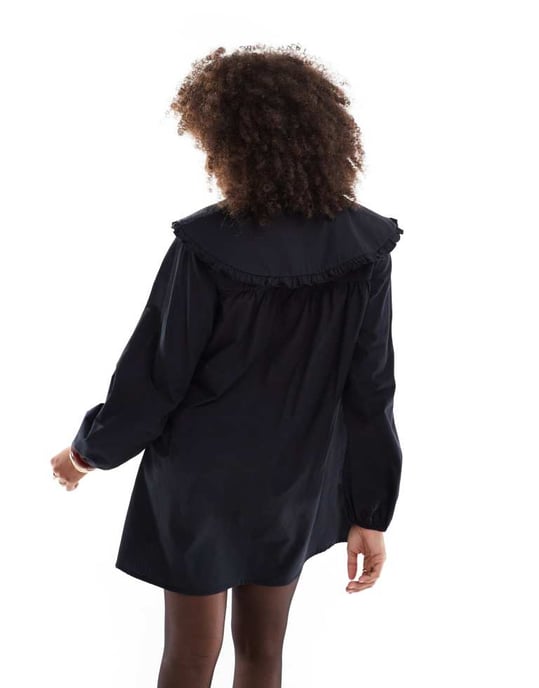 ASOS DESIGN poplin sailor collar mini dress in black - Image 2