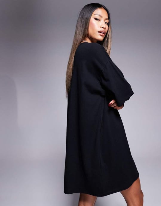 ASOS DESIGN t-shirt mini dress with lace sleeves in black - Image 2