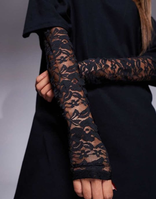 ASOS DESIGN t-shirt mini dress with lace sleeves in black - Image 3