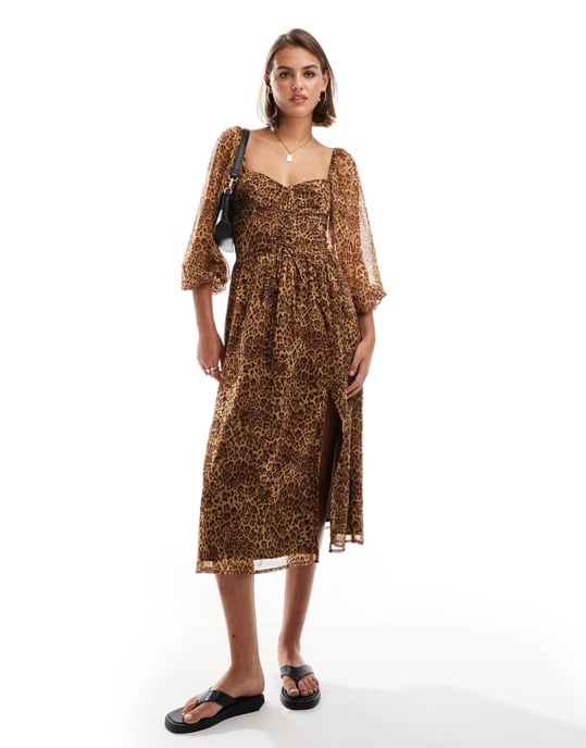 Miss Selfridge chiffon corset lace up maxi dress in animal print - Image 3