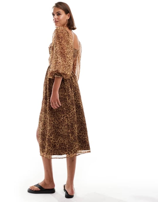 Miss Selfridge chiffon corset lace up maxi dress in animal print - Image 4