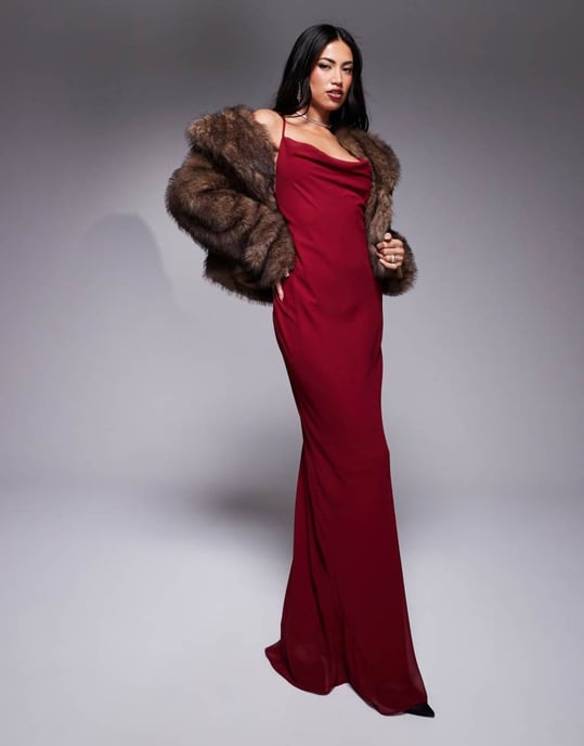 ASOS DESIGN bias strappy cross back maxi in burgundy - Image 4