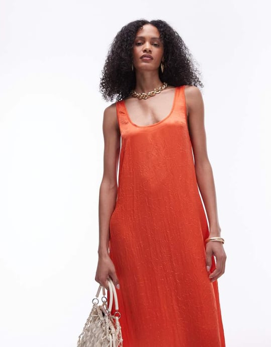 Topshop crinkle low scoop maxi dress in red - Image 3