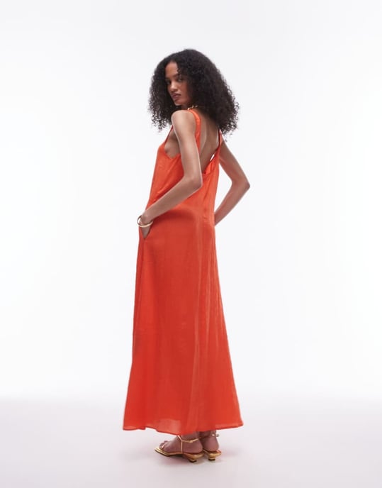 Topshop crinkle low scoop maxi dress in red - Image 4