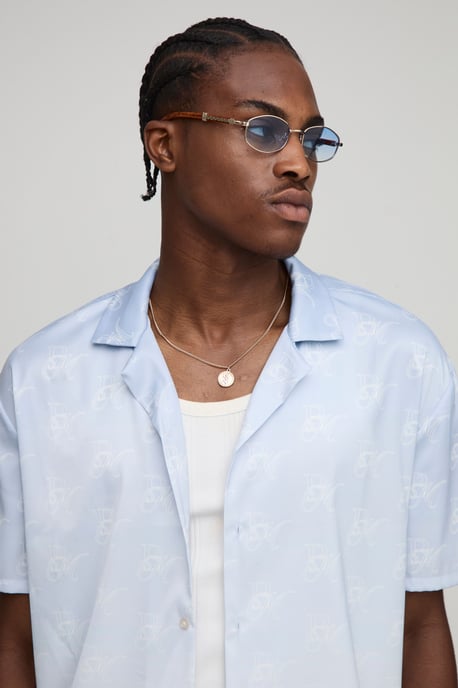 Oversized Monogram Print Satin Shirt - Image 3