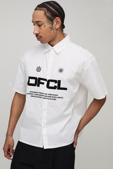 Boxy Fit Circa 98 Flock Print Short Sleeve Shirt - Image 1