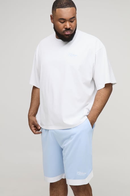 Plus Oversized Boxy Embroidered Basketball T-Shirt & Shorts Set - Image 1
