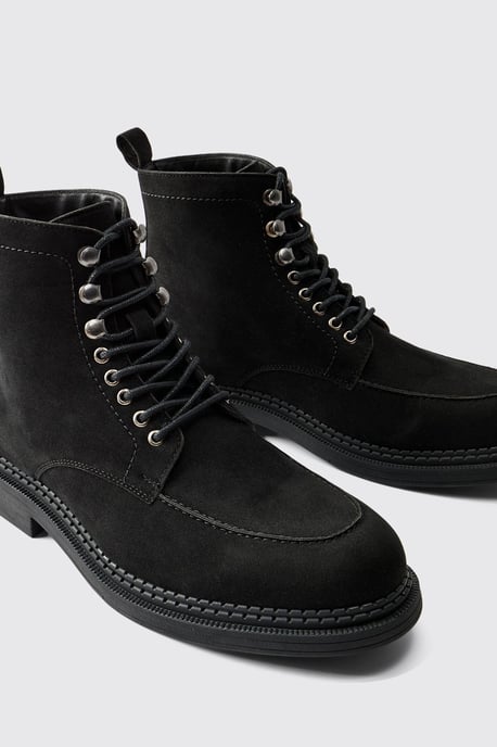 Faux Suede Chunky Sole Hiking Detail Boots - Image 3
