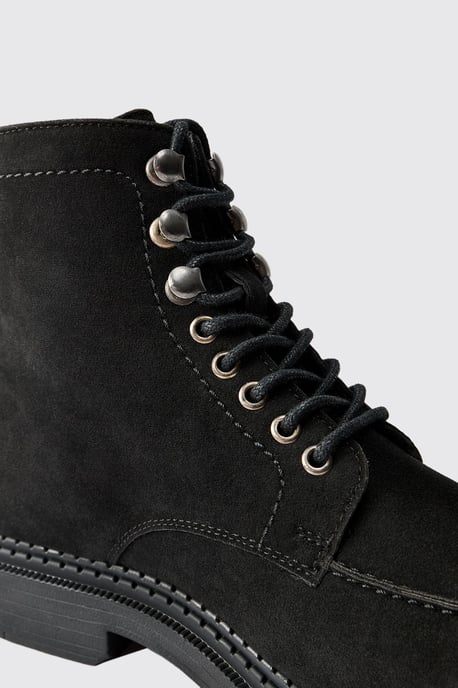 Faux Suede Chunky Sole Hiking Detail Boots - Image 4