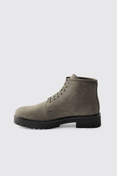 Faux Suede Chunky Sole Lace Up Boot - Image 2