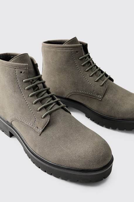 Faux Suede Chunky Sole Lace Up Boot - Image 3
