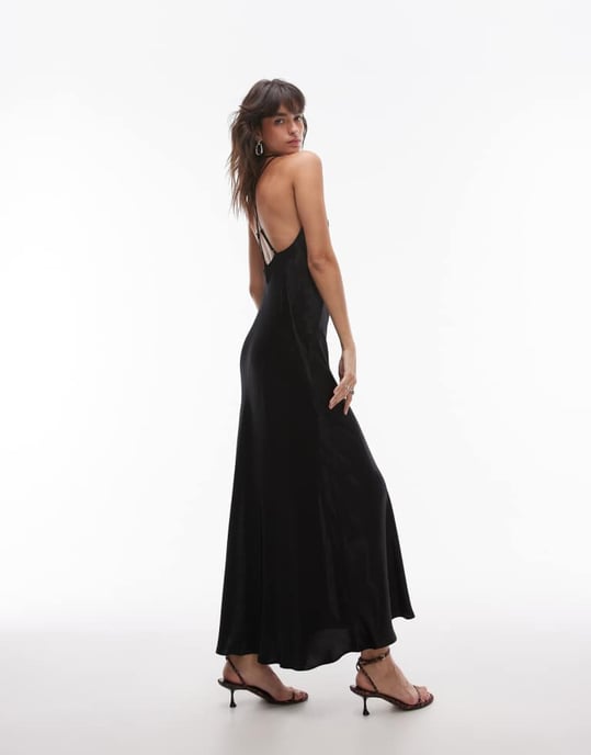 Topshop deep v open back midi dress in black - Image 4