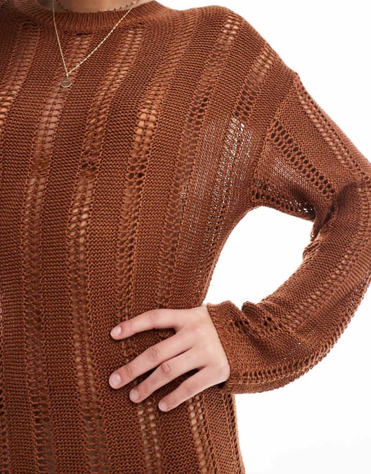 ASOS DESIGN open stitch knitted midi dress in toffee - Image 3