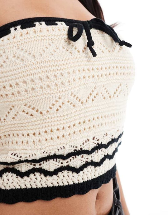 Hollister virkad tube topp i beige och svart - Image 3