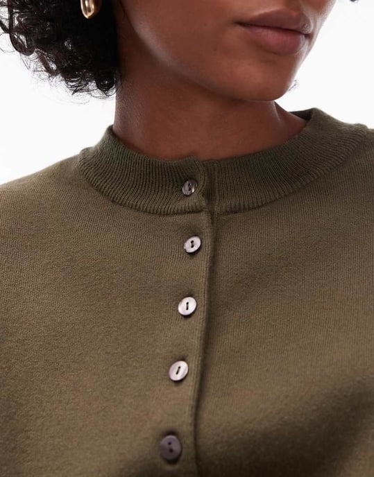 Topshop stickad komprimerad passande midjekort cardigan i khaki - Image 3