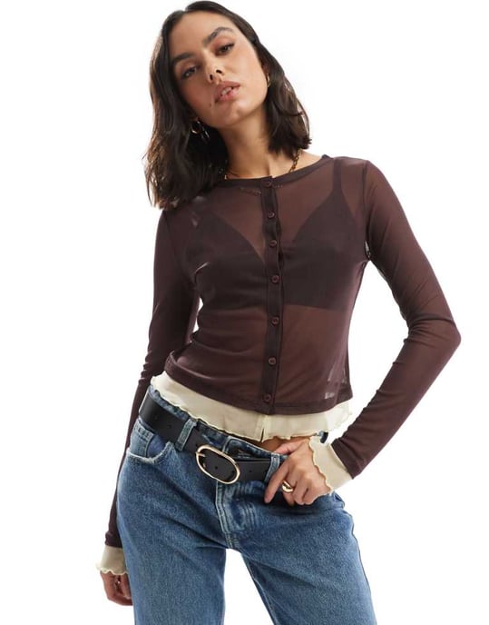 ASOS DESIGN nätknapp med kontrastkanter i brunt - Image 1