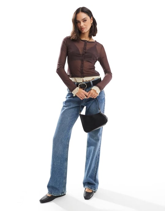 ASOS DESIGN nätknapp med kontrastkanter i brunt - Image 3