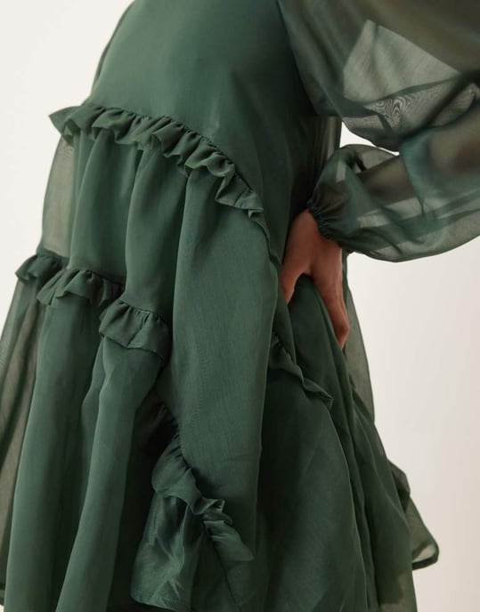 Ghospell Ayesha organza mini dress in emerald green