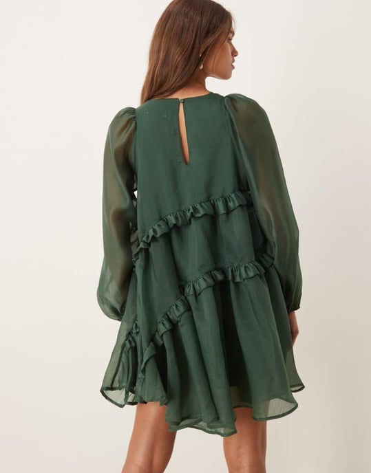 Ghospell Ayesha organza mini dress in emerald green
