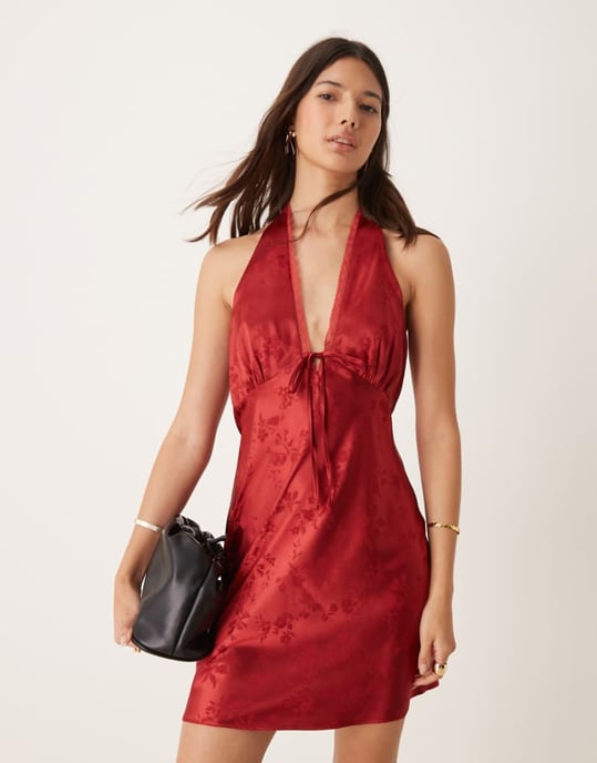Miss Selfridge jacquard halter mini dress - Image 1