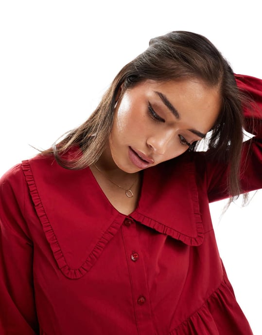 ASOS DESIGN poplin oversized smock mini dress in red - Image 3