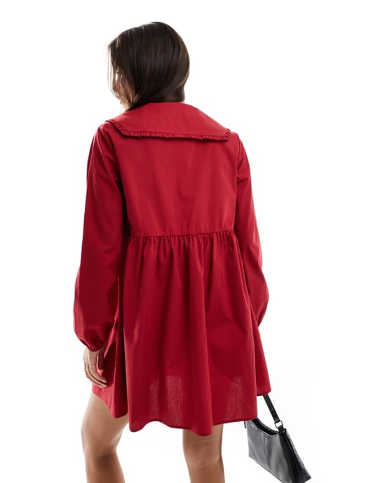 ASOS DESIGN poplin oversized smock mini dress in red - Image 4